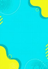 Abstract Bright Cyan and Yellow Background with Geometric Shapes and Halftone Patterns