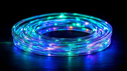 Swirling gracefully, a luminous spiral of neon light captivates the dark surroundings. Its electric blue hues dance, creating an enchanting vortex that awakens the imagination