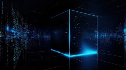 Floating abstract cube digital realm visual art cyber environment futuristic view information source and privacy concept