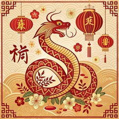 Obraz premium Chinese new year of the snake card illustration 