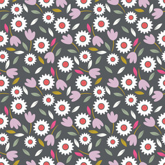 Cute hand drawn floral seamless pattern background