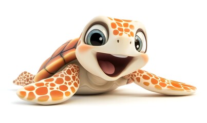 Happy cartoon sea turtle crawling.