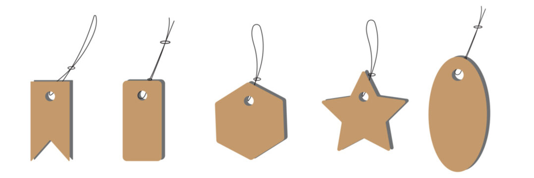 Blank Price or label tags template set. Blank cards with for gifts or sales with different shapes round, rectangle, square,oval,star. Empty stickers with unique frames vector illustration.