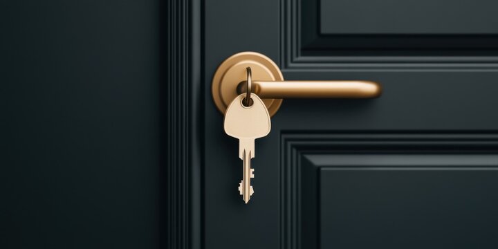 Symbolic key in lock: concept of moving, change, and new beginnings