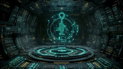 Scales Of  Justice Emerging From Futuristic Cityscape Data Flow With Abstract Particles