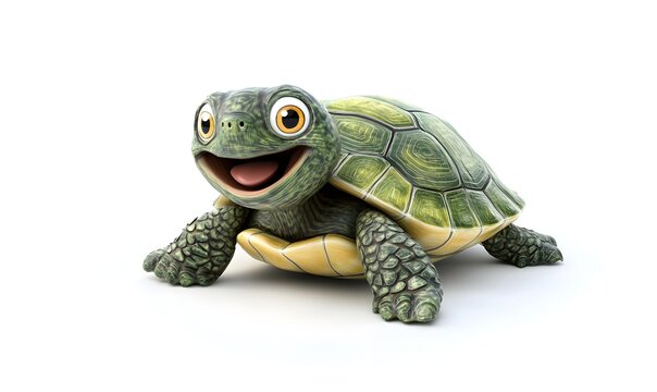 Happy cartoon turtle on white background.