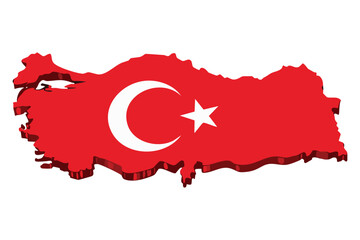 Illustration of Turkey shaped as a 3D map displaying the national flag, emphasizing cultural pride and geographic identity.