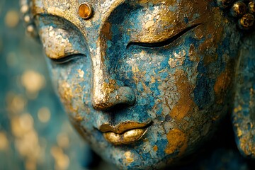 Buddha face statue. green with gold
