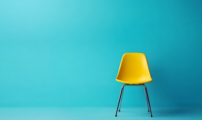 Minimalist Yellow Chair on Light Blue Background