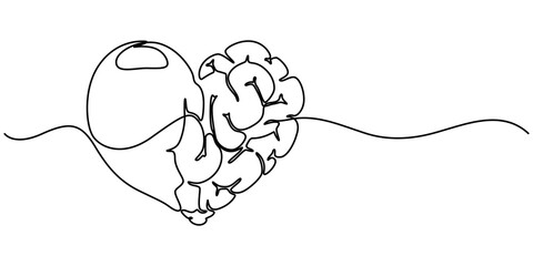 One continuous line drawing of half human brain and love heart shape logo icon. Psychological split affection logotype symbol template concept. Trendy single line draw design vector illustration.