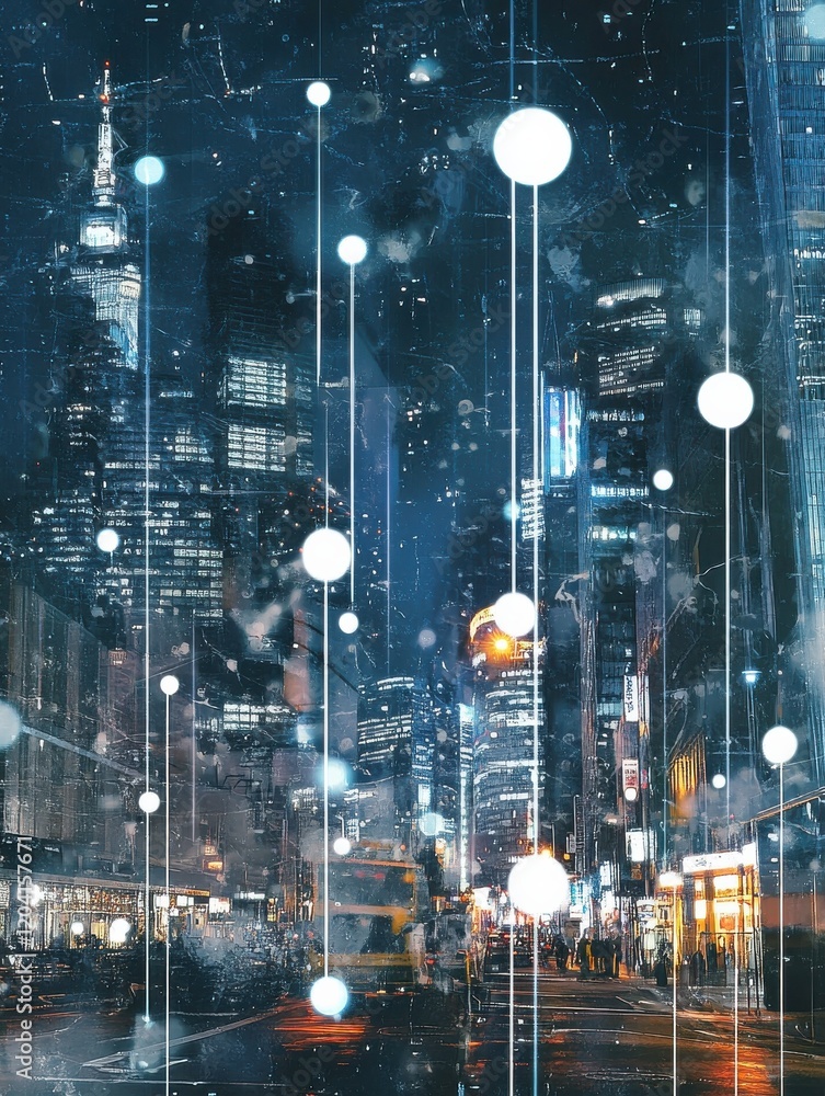 Poster international geolocation concept with digital world map and white pinpoints connected by lines on n
