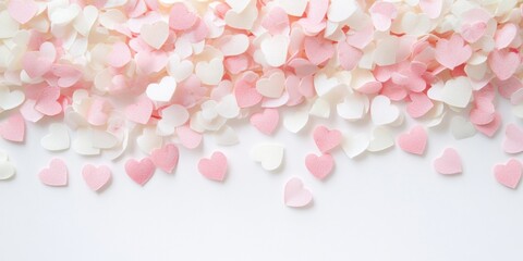 Obraz premium Pink and white heart-shaped confetti on white background