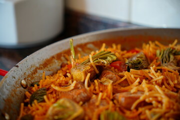 Fideuà with Artichoke, Pork Ribs, and Bell Peppers