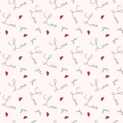 Lettering text Love you with hearts seamless pattern for Valentines day