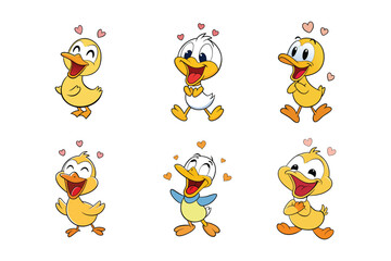 Obraz premium A set of cute happy duckling vector illustration