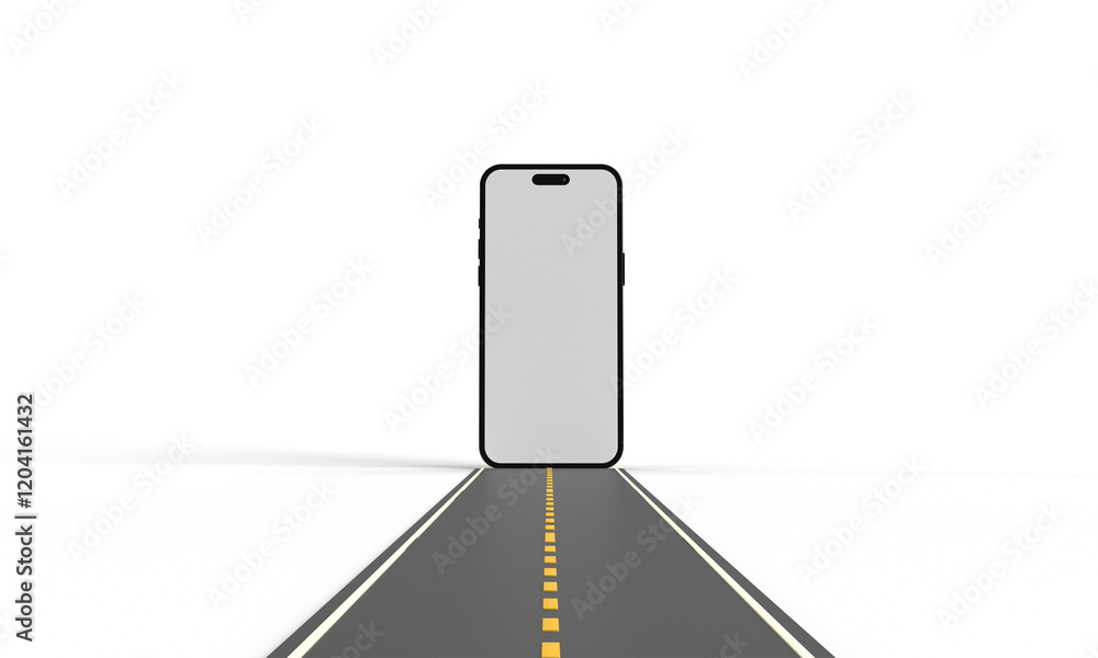 Poster smartphone mobile using phone tablet display mockup empty blank object road object dicut technology 