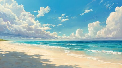 Obraz premium Serene beach with turquoise waters and clouds