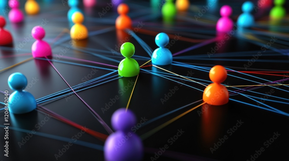 Poster 3d social networking colorful nodes background, interconnected by lines to form a grid structure, in