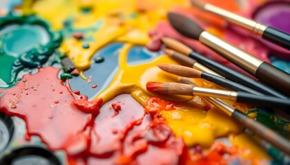 Obraz premium a group of paint brushes sitting on top of a table
