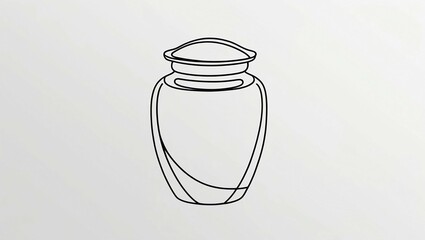 Minimalist line drawing of a cremation urn on white background