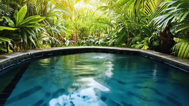 Relaxing tropical pool surrounded by lush green foliage in a serene natural setting during daylight hours