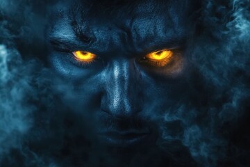 Obraz premium A Dark Figure With Glowing Eyes Emerging From Smoke