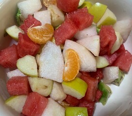 Ingredient of mixed cutting fruit for cook fruit salad disk , fresh healthy breakfast