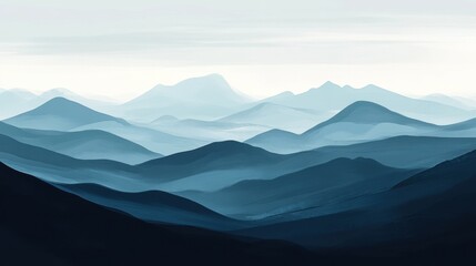 Serene rolling mountains in cool blue tones