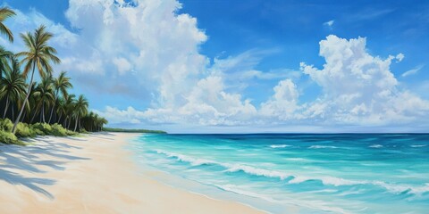 Fototapeta premium Serene tropical beach with palm trees and clear water