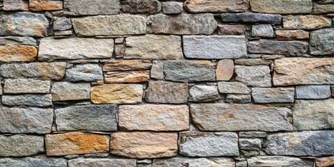 This structure features a detailed arrangement of natural stones in various shades, creating an organic and textured backdrop. The wall radiates warmth and character.