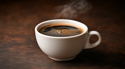 Fototapeta premium Warm coffee cup with steam rising on a rustic wooden table in a cozy setting