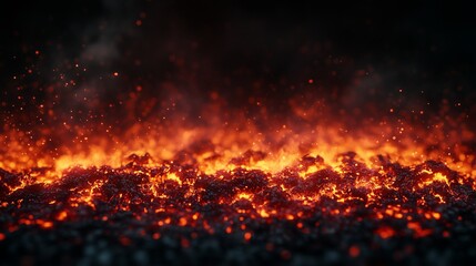 Glowing embers from a fire slowly fading against a dark backdrop, with minimalist, soft orange and red hues creating a warm, subtle light