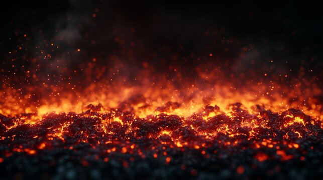 Glowing embers from a fire slowly fading against a dark backdrop, with minimalist, soft orange and red hues creating a warm, subtle light - Powered by Adobe
