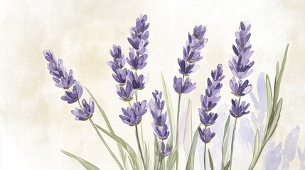 Naklejka premium Watercolor Illustration of Lavender Flowers with Delicate Strokes and Soft Colors