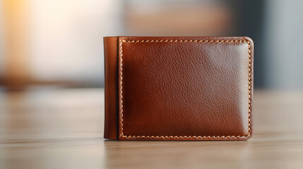 Leather wallet showcase modern workspace product minimalist environment close-up view luxury accessory