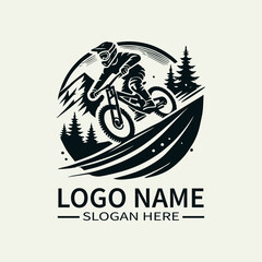Downhill Mountain Biker Logo Design, Extreme Sports Logo, Mountain Biking Logo, Adventure Sports Logo, Speed and Adrenaline Logo