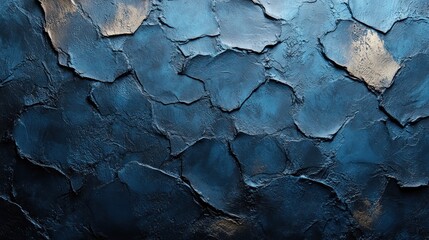 Fototapeta premium Textured blue wall with cracked paint, showcasing abstract patterns and depth, ideal for backgrounds
