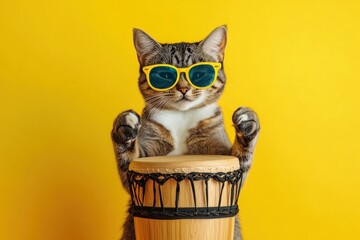 Cool Cat Playing Bongo Drum