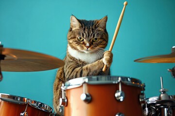 Cat playing drums