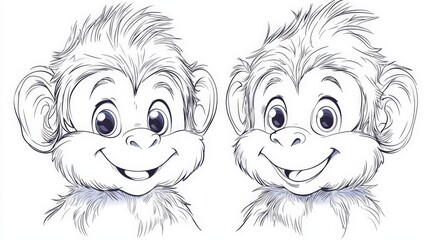 Obraz premium Playful Cartoon Baby Monkey in Simple Line Art Style