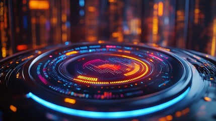 Futuristic data display, city background, tech concept, digital presentation