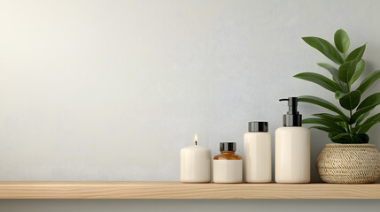 Stylish home decor arrangement modern bathroom product display minimalist interior eye-level aesthetic appeal