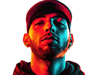 Bold Portrait of a Confident Young Man in Vibrant Lighting