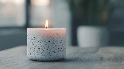 Relaxing candle flame modern home decor item cozy atmosphere close-up view serenity