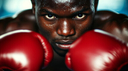 Focused boxer prepares for a match in a training facility, showcasing determination and strength during an intense workout session