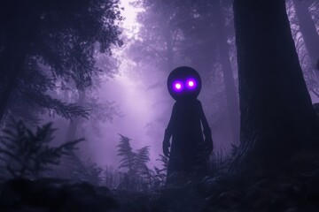 Obraz premium Glowing Eyed Creature Lurks In A Foggy Forest