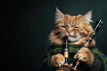 Ginger Cat Playing Bagpipes