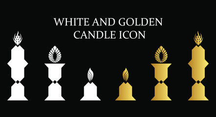 Elegant white and gold candle icon collection