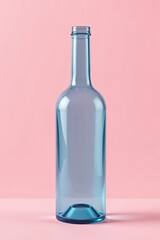 there is a blue bottle with a blue cap on a pink surface