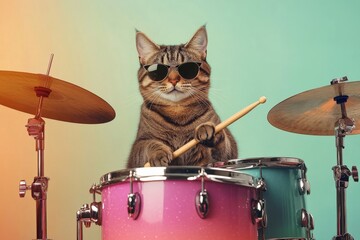Cool Cat Playing Drums